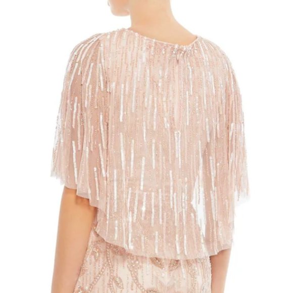 MAC DUGGAL 9064 CAPE SHORT SLEEVE FAUX WRAP BODICE BLUSH TRUMPET GOWN sz 14 - Picture 3 of 8